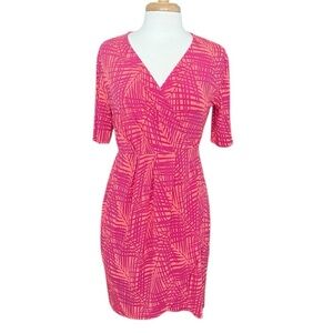 Apt.9 Pink Sheath V-Neck Neon Pink Orange Short Sleeve Mini Dress Size PL